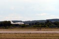 Landing of the MDM-1 Fox glider at the Zhukovsky airfield during the MAKS-2021 International Aviation and Space Salon Royalty Free Stock Photo