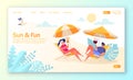 Concept of landing page on summer vacation theme. Outdoor activity and rest on the beach.