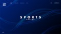 Landing page banner with dark blue background with fluid spiral waves, water and sport website with menu and interface
