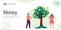 Landing Page, banner. man woman cartoon character, concept of Growing company. tree money grow. family Businessmen