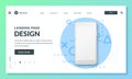 Landing page banner template. Smartphone realistic 3d illustration, mobile interface concept. Vector layout design