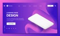 Landing page, banner template. White smartphone 3d isometric illustration, mockup for mobile interface. Vector layout Royalty Free Stock Photo