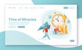 Concept of landing page on winter holidays theme. Flat cartoon man character preparing for the New Year