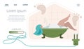 Landing page carbon footprint concept sourses with girl take a bath, and production electricity, start up CO2. Sources