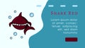 Landing page concept. Red shark cartoon character. Logo fish and bubbles. Mascot. Web site or banner layout. Blue background. Royalty Free Stock Photo