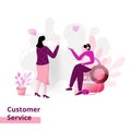 Landing page Customer Service, the concept of women talking to men, can be used for landing pages, web, UI, banners, templates,