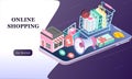 Landing page of 3d isometric online shopping on websites or mobile applications concepts of vector e-commerce and digital marketin Royalty Free Stock Photo