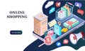 Landing page of 3d isometric online shopping on websites or mobile applications concepts of vector e-commerce and digital marketin Royalty Free Stock Photo