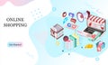 Landing page of 3d isometric online shopping on websites or mobile applications concepts of vector e-commerce and digital marketin Royalty Free Stock Photo