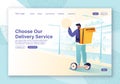 Concept of landing page on delivery service theme and use of alternative transport.