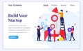 Landing page design concept of Business Startup. People are working together to build a rocket for launching a new business. Boost Royalty Free Stock Photo