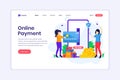 Landing page design concept of Mobile payment or money transfer concept with women using mobile phone making a payment transaction Royalty Free Stock Photo