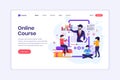 Landing page design concept of Online learning, Students learning online video courses on a giant smartphone. vector Royalty Free Stock Photo
