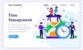 Landing page design concept of Time management with people work near a big clock and hourglass. Flat vector illustration Royalty Free Stock Photo