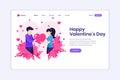 Landing page design concept of Valentine`s Day Celebration, A man is expressing love by giving a heart symbol to a woman Royalty Free Stock Photo