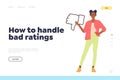 Landing page design template for online service giving answers and tips how to handle bad ratings