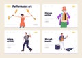 Landing page design template set advertising street public performance of different artist