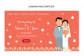 Landing page design template for wedding invitation with cute couple. Vector illustration. Royalty Free Stock Photo