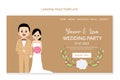 Landing page design template for wedding invitation with cute couple. Vector illustration. Royalty Free Stock Photo