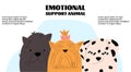 Landing page of emotional support for animals. Banner design template. Three funny dogs portrait. Vector illustration in a flat Royalty Free Stock Photo