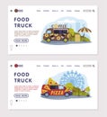 Landing Page with Food Truck as Vehicle for Cooking and Selling Street Food Vector Template