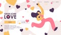 Landing page for girl scatters likes and hearts. Concept banner for popular blog and vlog web site