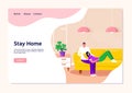 Landing page with happy family relaxing on couch, listen to music. Man and woman spending time together. Husband and