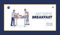 Landing page for healthy breakfast concept with couple of vegans cooking salad