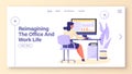 Vector illustration in flat cartoon style with woman in the workplace, concept for landing page. Royalty Free Stock Photo