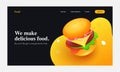 Landing Page or Hero Banner Design with Delicious Hamburger on Chrome Yellow and Black