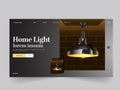 Landing Page Or Hero Banner Layout With 3D Lit Ceiling Lamp Hang On Black Background