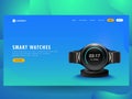 Landing Page or Hero Image with Realistic Smart Watch on Cool Royalty Free Stock Photo