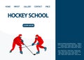 Landing page for the hockey school. Hockey players in uniforms are playing