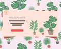 Landing page with houseplants pattern background and note houseplants Royalty Free Stock Photo