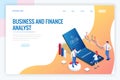 Landing page with Isometric Business and Finance Analysts, Analyzing Key Performance Indicators, Business Data Analyst