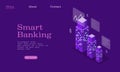 Landing page isometric smart banking bank transfer buildings vector, business finance with money bank building, isometric bank bui