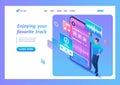 Landing Page Isometry. I Love Music. Guy Dances To His Favorite Tracks. Enjoy Music. Vector Illustration