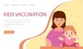 landing page Kids vaccination. Mom and child in medical clinic. Web site