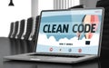 Landing Page of Laptop with Clean Code Concept. 3D. Royalty Free Stock Photo