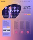 Singer woman with microphone in dress web design