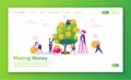 Concept of landing page on finance theme. Making money business investment with flat people characters. Royalty Free Stock Photo