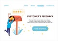 Landing Page with a man giving 5 star review feedback hand drawn style
