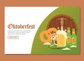 Landing page of man holding a glass of huge beer with other stuffs to celebrate Oktoberfest event