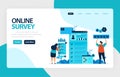 Landing page online survey. Exams Choices Flat character for learning and survey consultants. research feedback opinion, choice