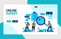 Landing page online survey. Exams Choices Flat character for learning and survey consultants. research feedback opinion, choice