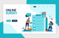 Landing page online survey. Satisfaction feedback, review form service, Exams Choices Flat character for learning and survey