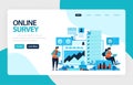 Landing page online survey. Satisfaction feedback, review form service, Exams Choices Flat character for learning and survey