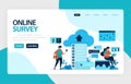 Landing page online survey. Satisfaction feedback, review form service, Exams Choices Flat character for learning and survey