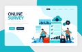 Landing page online survey. Satisfaction feedback, review form service, Exams Choices Flat character for learning and survey consu