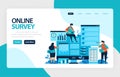 Landing page online survey. Satisfaction feedback, review form service, Exams Choices Flat character for learning and survey